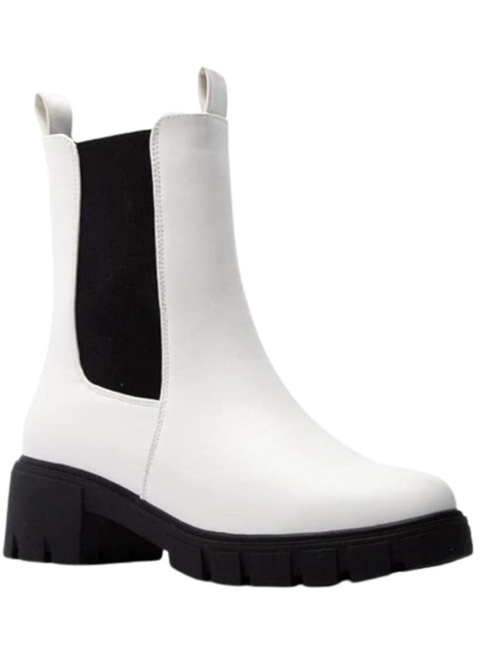 NWOB white Qupid Renley-01 Lug Combat Slip On Chelsea Booties Various sizes